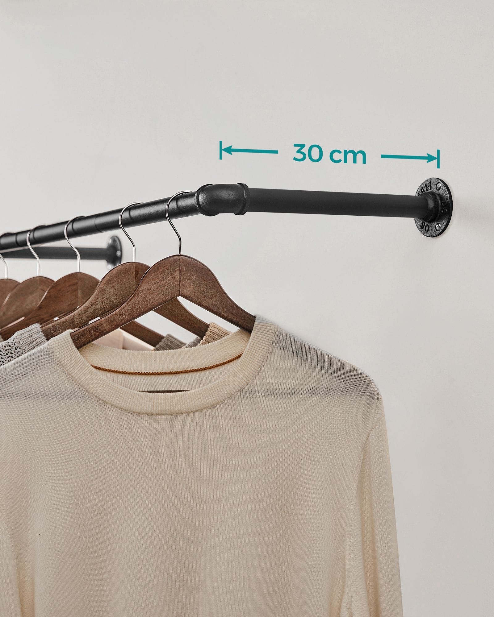 Seinale kinnitatavad tööstuslikud riidestanged, 2 tk, 92 cm, must – SONGMICS HSR67BK02 - Pilt 4