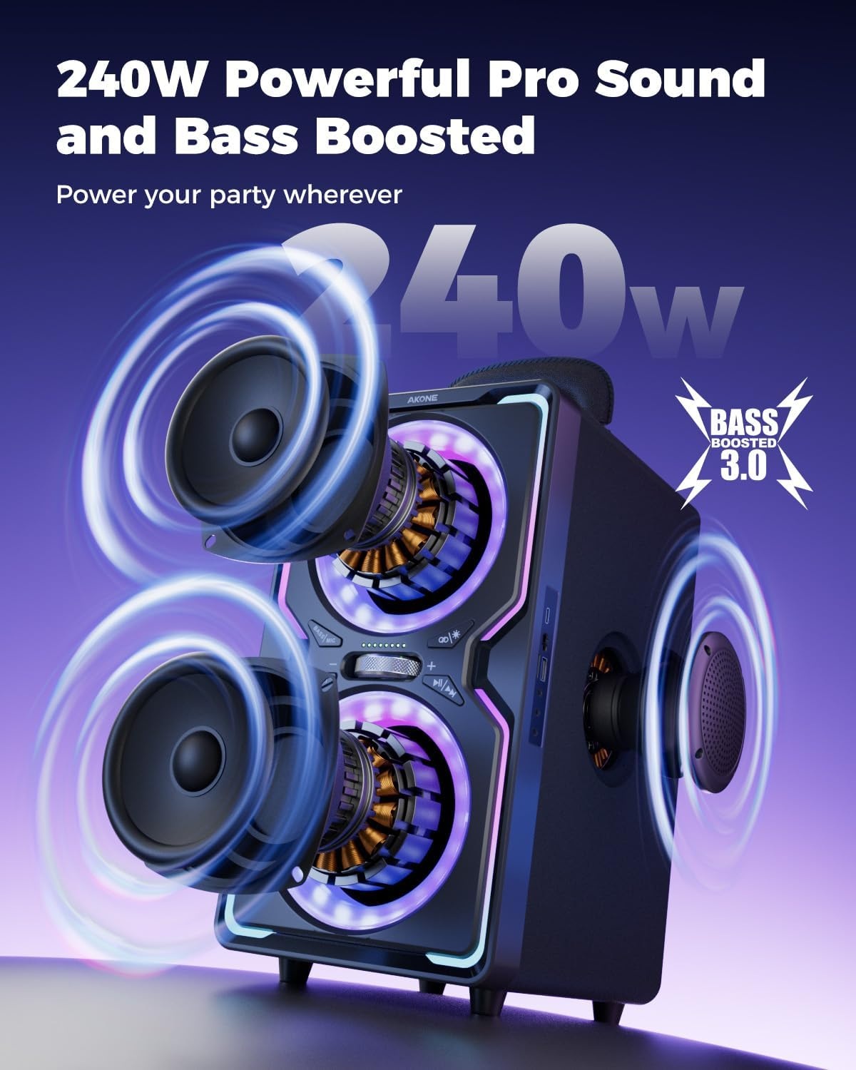 AKONE Bluetooth peokõlar 240 W peak – lisavaade